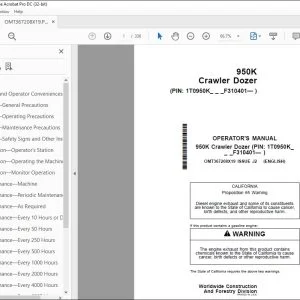 John Deere 950K Crawler Dozer Operator's Manual OMT367208X19 PDF
