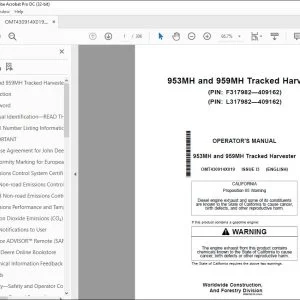 John Deere 953MH & 959MH Harvester Operator's Manual OMT430914X019 PDF