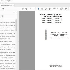 John Deere BA72C, BA84C y BA96C Barredora  MANUAL DEL OPERADOR PDF
