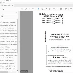 John Deere Bulldozer sobre orugas 450K, 550K y 650K MANUAL DEL OPERADOR PDF