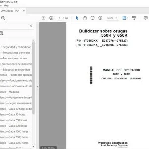 John Deere Bulldozer sobre orugas 550K y 650K MANUAL DEL OPERADOR PDF