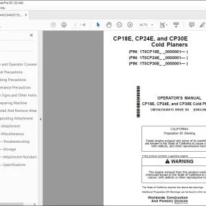 John Deere CP18E, CP24E & CP30E Cold Planers Operator's Manual PDF