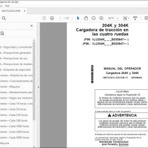 John Deere Cargadora 204K y 304K MANUAL DEL OPERADOR OMT333033 PDF