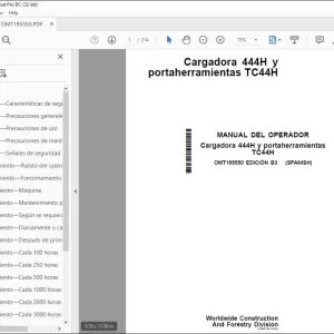 John Deere Cargadora 444H y portaherramientas TC44H MANUAL DEL OPERADOR PDF