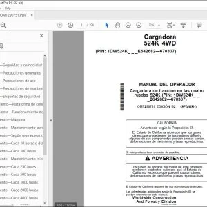 Manual del Operador para John Deere 624K Cargadora de doble tracción PDF