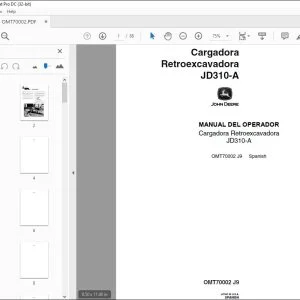 John Deere Cargadora Retroexcavadora JD310-A MANUAL DEL OPERADOR PDF