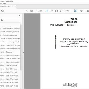 John Deere Cargadora WL56 MANUAL DEL OPERADOR OMT406307X63 PDF