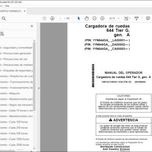 John Deere Cargadora de ruedas 644 Tier G MANUAL DEL OPERADOR PDF