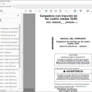 Manual del Operador para John Deere 524K Cargadora de tracción PDF