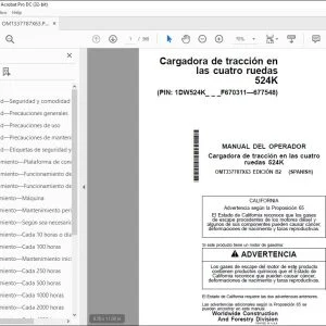 John Deere Cargadora de tracción 524K MANUAL DEL OPERADOR PDF