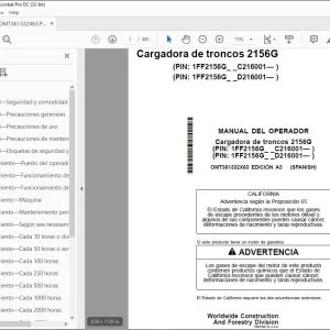 Manual del Operador John Deere Cargadora de Troncos 2156G PDF