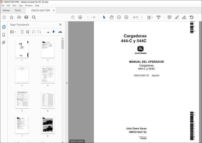 John Deere Cargadoras 444-C y 544C MANUAL DEL OPERADOR OMCD15837 PDF ...