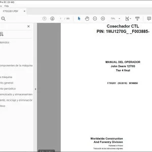 John Deere Cosechador 1270G Tier 4 final MANUAL DEL OPERADOR F700281 PDF
