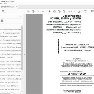 John Deere Cosechadoras 803MH, 853MH y 859MH MANUAL DEL OPERADOR PDF
