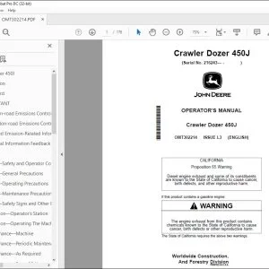John Deere Crawler Dozer 450J Operator's Manual OMT302214 - PDF DOWNLOAD