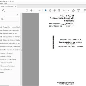 John Deere Desmenuzadoras de ensilado AD7 y AD11 MANUAL DEL OPERADOR PDF
