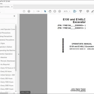 John Deere E130 & E140LC Excavator Operator's Manual - PDF DOWNLOAD