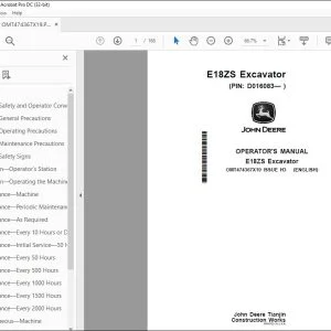 John Deere E18ZS Excavator Operator's Manual OMT474367X19 PDF
