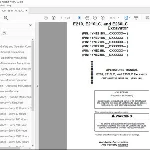 John Deere E210, E210LC & E230LC Excavator Operator's Manual PDF