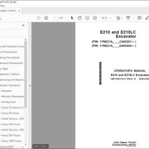 John Deere E210 & E210LC Excavator Operator's Manual - PDF DOWNLOAD