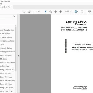 John Deere E240 & E240LC Excavator Operator's Manual - PDF DOWNLOAD