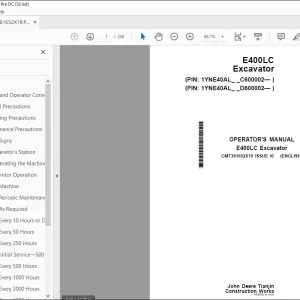 John Deere E400LC Excavator Operator's Manual - PDF DOWNLOAD