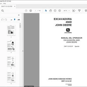 John Deere EXCAVADORA 490D MANUAL DEL OPERADOR OMT115153 PDF