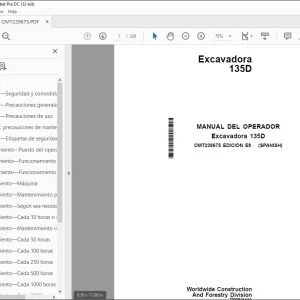 John Deere Excavadora 135D MANUAL DEL OPERADOR OMT239675 PDF