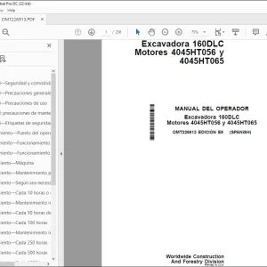 John Deere Excavadora 160DLC Motores 4045HT056 y 4045HT065 MANUAL DEL OPERADOR PDF