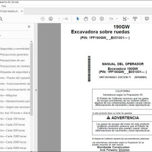 John Deere Excavadora 190GW MANUAL DEL OPERADOR OMT356186X63 PDF
