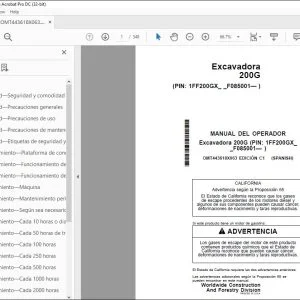 John Deere Excavadora 200G MANUAL DEL OPERADOR OMT443618X063 PDF