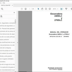 John Deere Excavadora 240DLC y 270DLC MANUAL DEL OPERADOR PDF