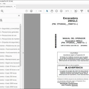 John Deere Excavadora 250GLC MANUAL DEL OPERADOR OMT351369X63 PDF
