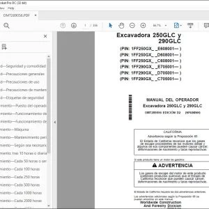John Deere Excavadora 250GLC y 290GLC MANUAL DEL OPERADOR OMT289056 PDF