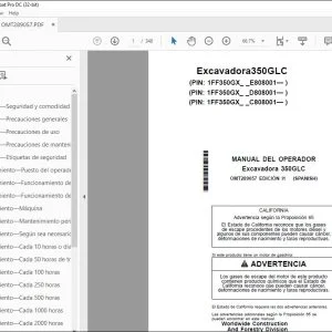 John Deere Excavadora 350GLC MANUAL DEL OPERADOR OMT289057 PDF