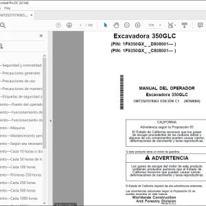 John Deere Excavadora 350GLC MANUAL DEL OPERADOR OMT352707X063 PDF
