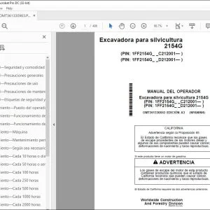 John Deere Excavadora para silvicultura 2154G MANUAL DEL OPERADOR PDF