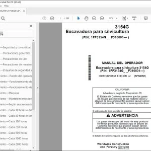 John Deere Excavadora para silvicultura 3154G MANUAL DEL OPERADOR PDF