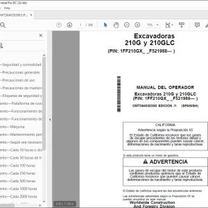 John Deere Excavadoras 210G 210GLC Manual del Operador PDF Download