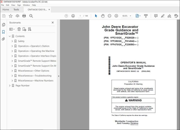 John Deere Excavator Grade Guidance & SmartGrade Operator's Manual PDF ...