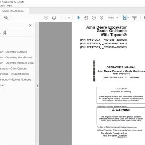 John Deere Excavator Grade Guidance Topcon Operator's Manual PDF
