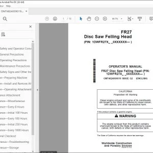 John Deere FR27 Disc Saw Felling Head Harvester Operator's Manual PDF