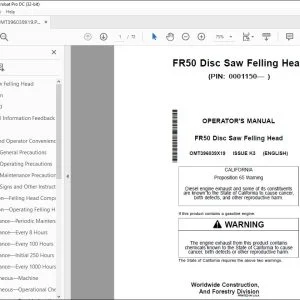 John Deere FR50 Disc Saw Felling Head Operator's Manual OMT396039X19 PDF