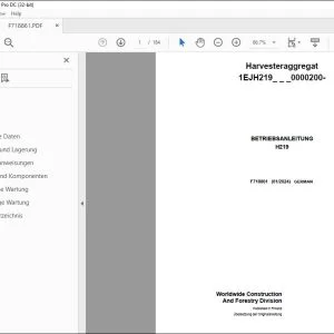 John Deere H219 Harvesteraggregat BETRIEBSANLEITUNG F718861 – PDF DOWNLOAD