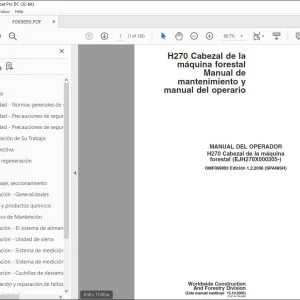 John Deere H270 Cabezal de la ma´quina forestal mantenimiento y manual del operario PDF