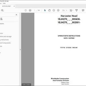 John Deere H270 / H270X2 Harvester Head Operator's Manual F075702 PDF