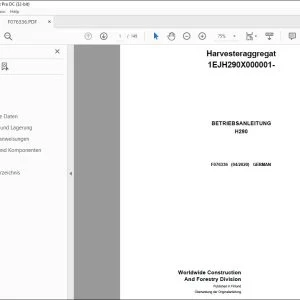 John Deere H290 Harvesteraggregat BETRIEBSANLEITUNG F076336 PDF