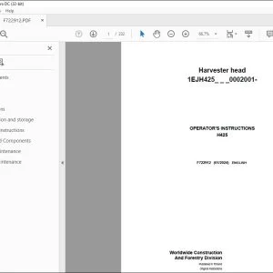 John Deere H425 Harvester Head Operator's Manual F722912 - PDF DOWNLOAD