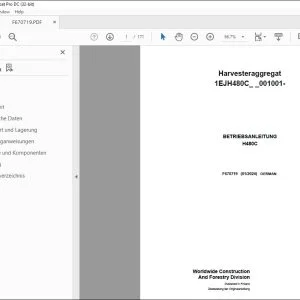 John Deere H480C Harvesteraggregat BETRIEBSANLEITUNG F670719 PDF