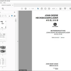 John Deere HECKBAGGER/LADER 415 B, 515 B BETRIEBSANLEITUNG PDF